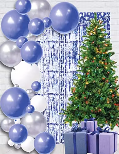 Netagon Blue Shimmer Tinsel Curtain with Reindeer and Christmas Tree Design, W: 100 cm, H: 200 cm – 4