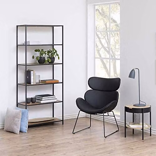 AC Design Furniture Martin Industrial Bookcase with 5 Shelves, Black Metal Frame and Wood, W/D/H: 35 x 77 x 185 cm – 2