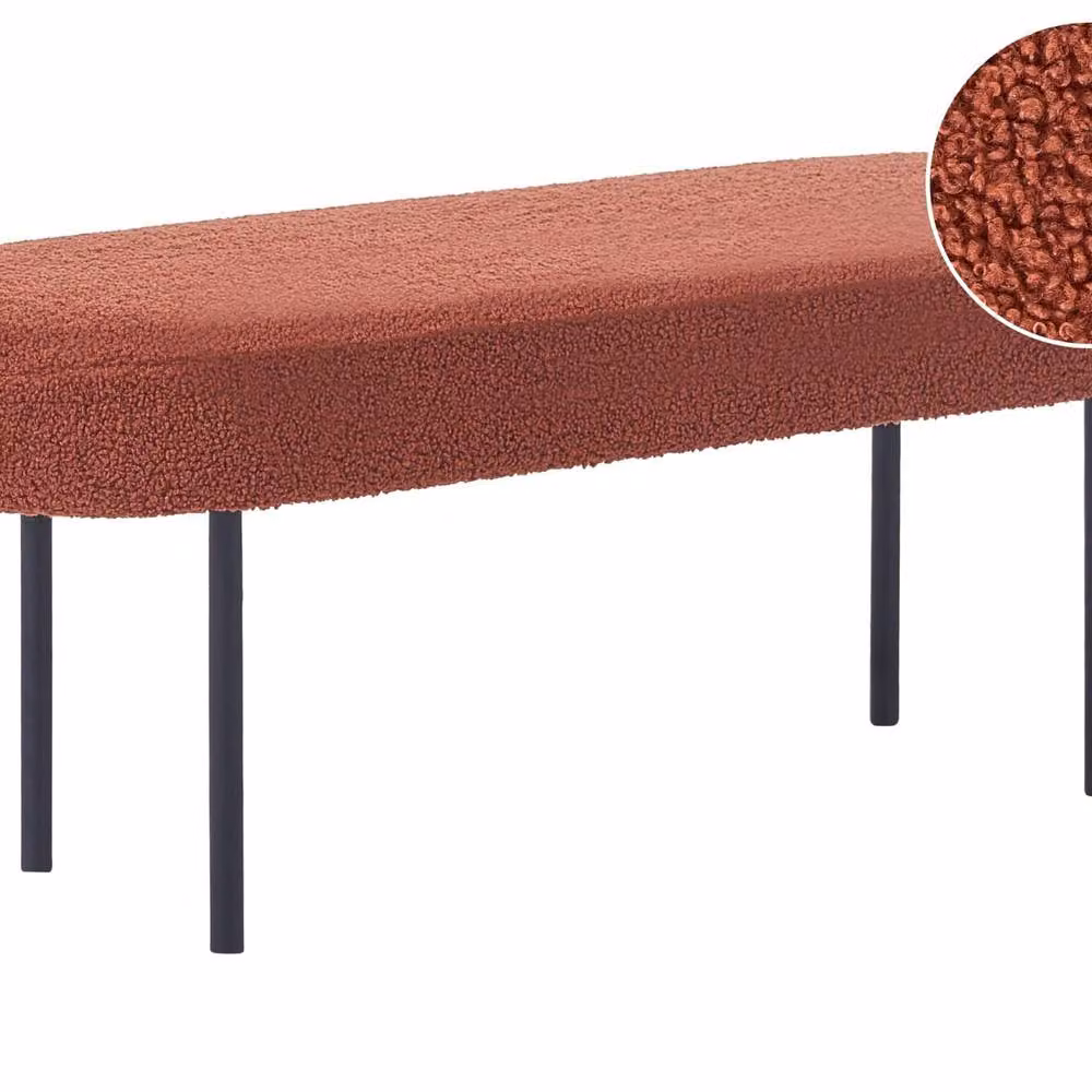 Wyld and Coco Golden Brown Boucle Oval Bench with Slim Metal Legs W: 98 cm, D: 35 cm, H: 38 cm – 2