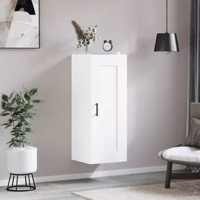 Berkfield Home Wall Mounted Cabinet in White, W/D/H: 34.5 x 34 x 90 cm