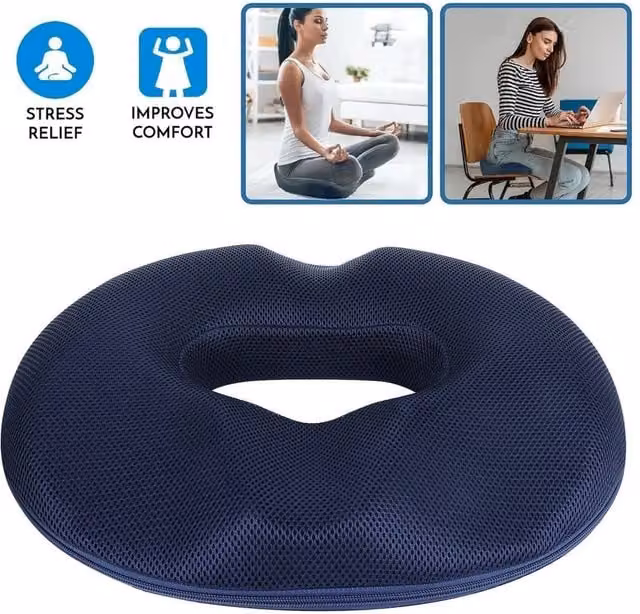SPETLEK Navy Blue Memory Foam Donut Seat Cushion, Ergonomic Contoured Round Ring Seat, W: 100 cm x D: 190 cm – 1