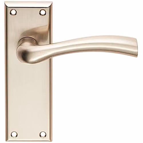 Loops Chunky Curved Tapered Handle on Latch Backplate, Satin Nickel, W: 15.0 cm, H: 15.0 cm, D: 6.35 cm