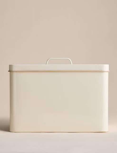 M&S Metal Bread Bin in Beige and White