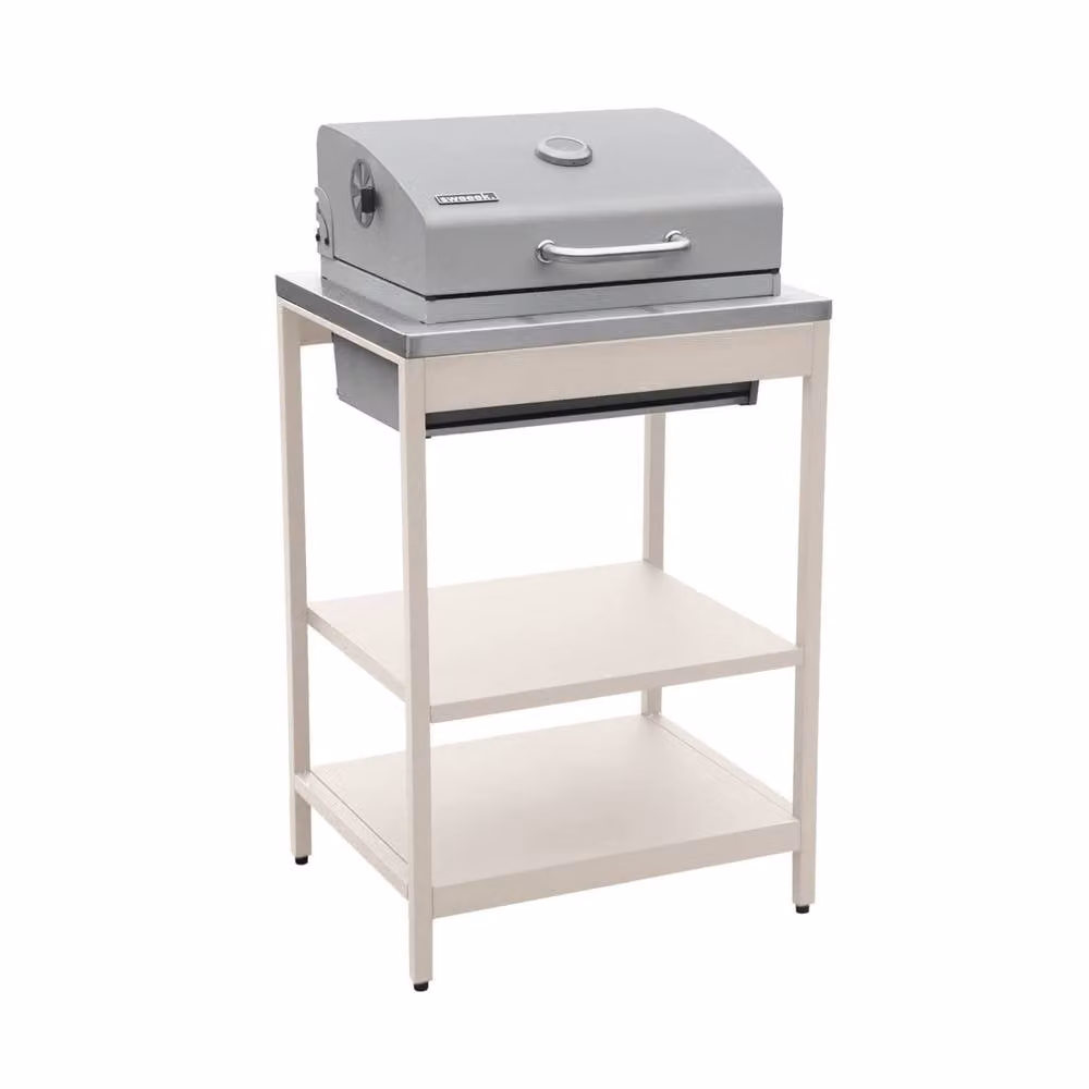 Sweekeek Charcoal Barbecue Grill in Beige with Stainless Steel Shelves and Thermometer – 2