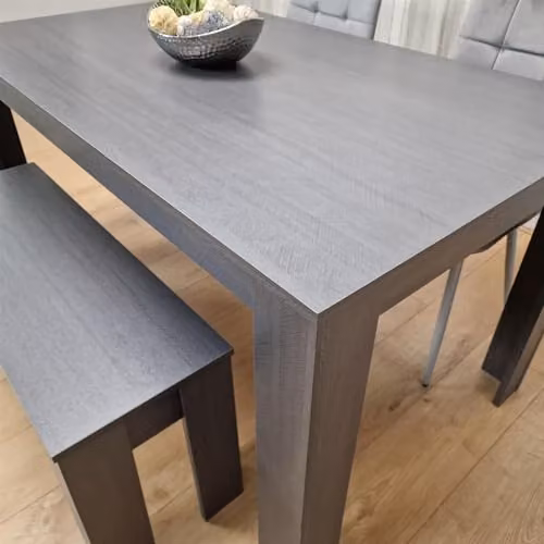 KOSY KOALA Dining Table Set with 2 Grey Velvet Chairs and 1 Wooden Bench, Dark Oak Effect, W/D/H: 117 x 77 x 75 cm – 2