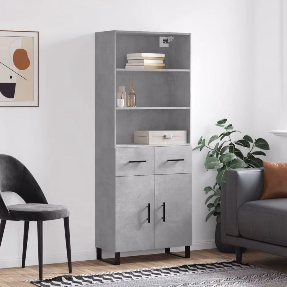 Berkfield Home Highboard in Concrete Grey, W/D/H: 69.5 x 34 x 180 cm – 2