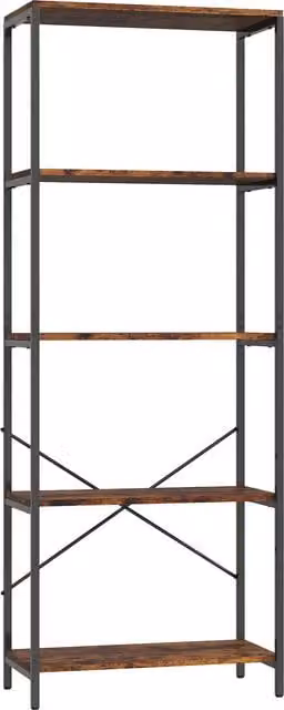 HOMCOM 5-Tier Industrial Bookshelf with Metal Frame in Rustic Brown and Black