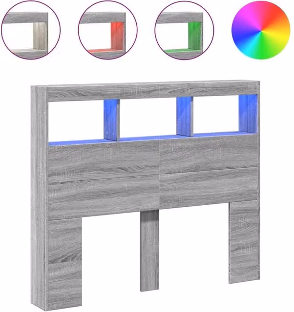 Berkfield Home Modern Wall Mount Headboard Cabinet with LED Lighting and USB Charging Port, Grey Sonoma, W: 120 cm, D: 17 cm, H: 102 cm – 1