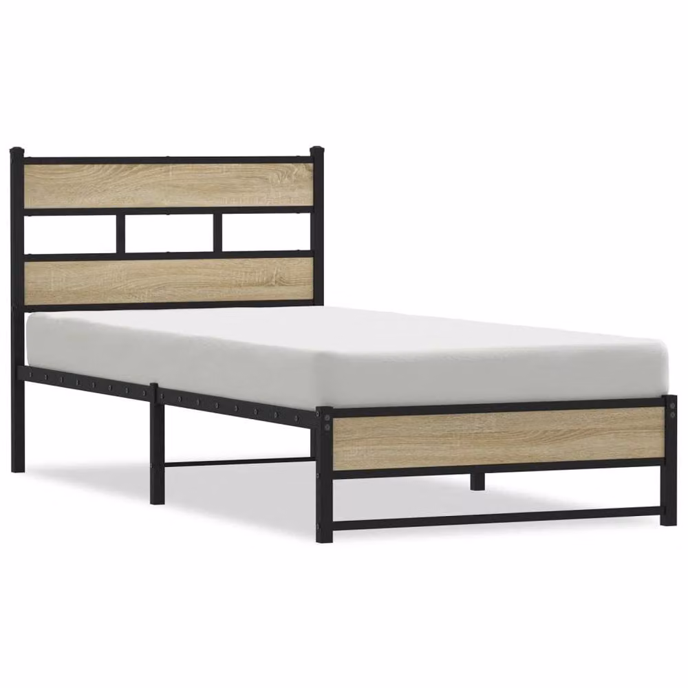 Berkfield Home Metal and Wood Single Bed Frame in Sonoma Oak Brown, W/D/H: 90 x 190 cm – 3