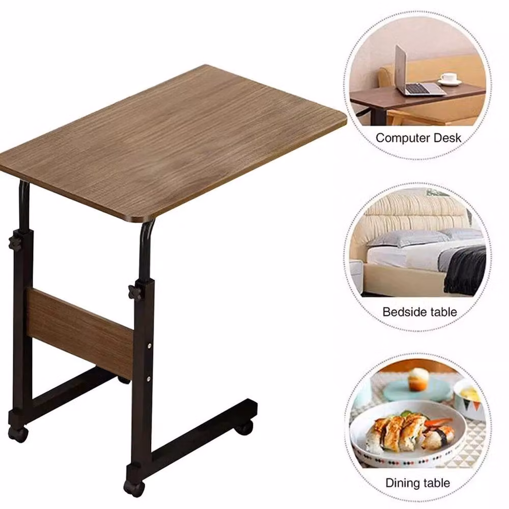 FLAVORA Height Adjustable Portable Over Bed Table in Brown Wood Finish, W: 60 cm, D: 40 cm, H: 60-70 cm – 3