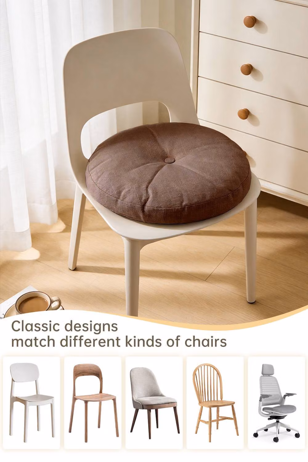 Living and Home Bohemian Style Round Linen Floor Cushion in Brown with Removable Cover – 4