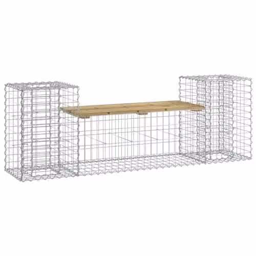vidaXL Gabion Design Garden Bench in Brown Impregnated Pine Wood and Metal, W/D/H: 183 x 41 x 60.5 cm