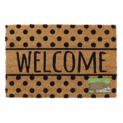 JVL Welcome Spots Eco-Friendly Coir Door Mat with Non-Slip Latex Backing, Brown, W: 60.0 cm, D: 40.0 cm, H: 1.0 cm