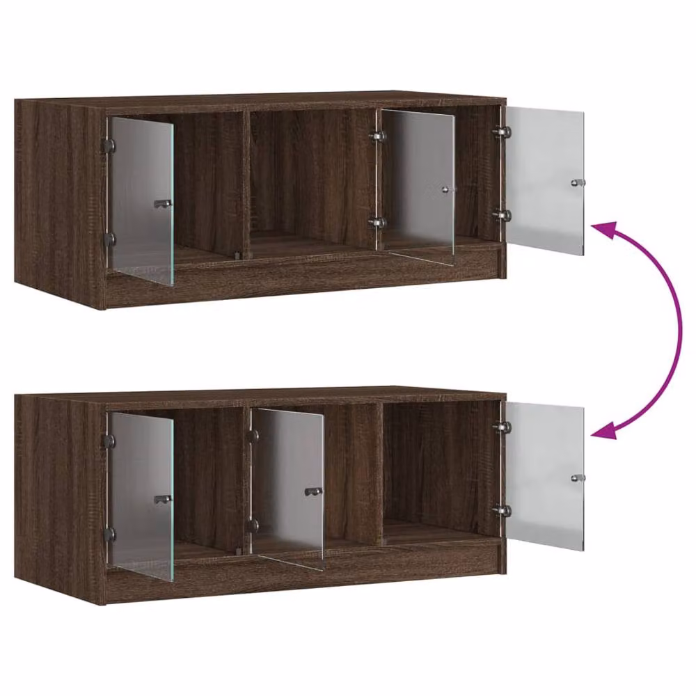 Berkfield Home Modern Coffee Table in Brown Oak with Glass Doors, W/D/H: 102 x 50 x 42 cm – 3