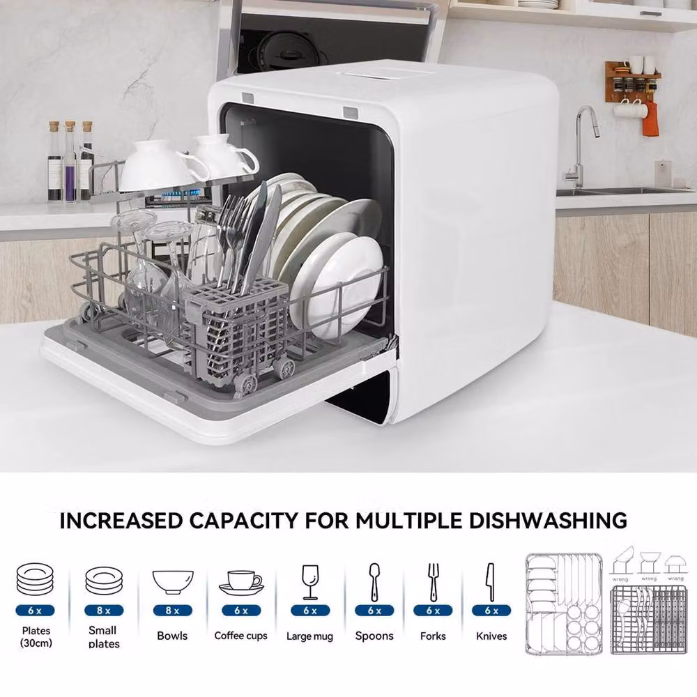 PAWNORA White Countertop Mini Dishwasher with 5L Water Tank and Quick Program – 3