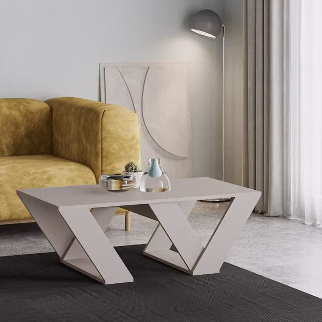 Decortie Pipra Modern Rectangular Coffee Table in Grey and Beige, W/D/H: 40 x 40 x 40 cm