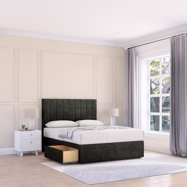 Sloomy Kansas King Size Divan Bed Base and 26 inch Struts Headboard in Dark Grey