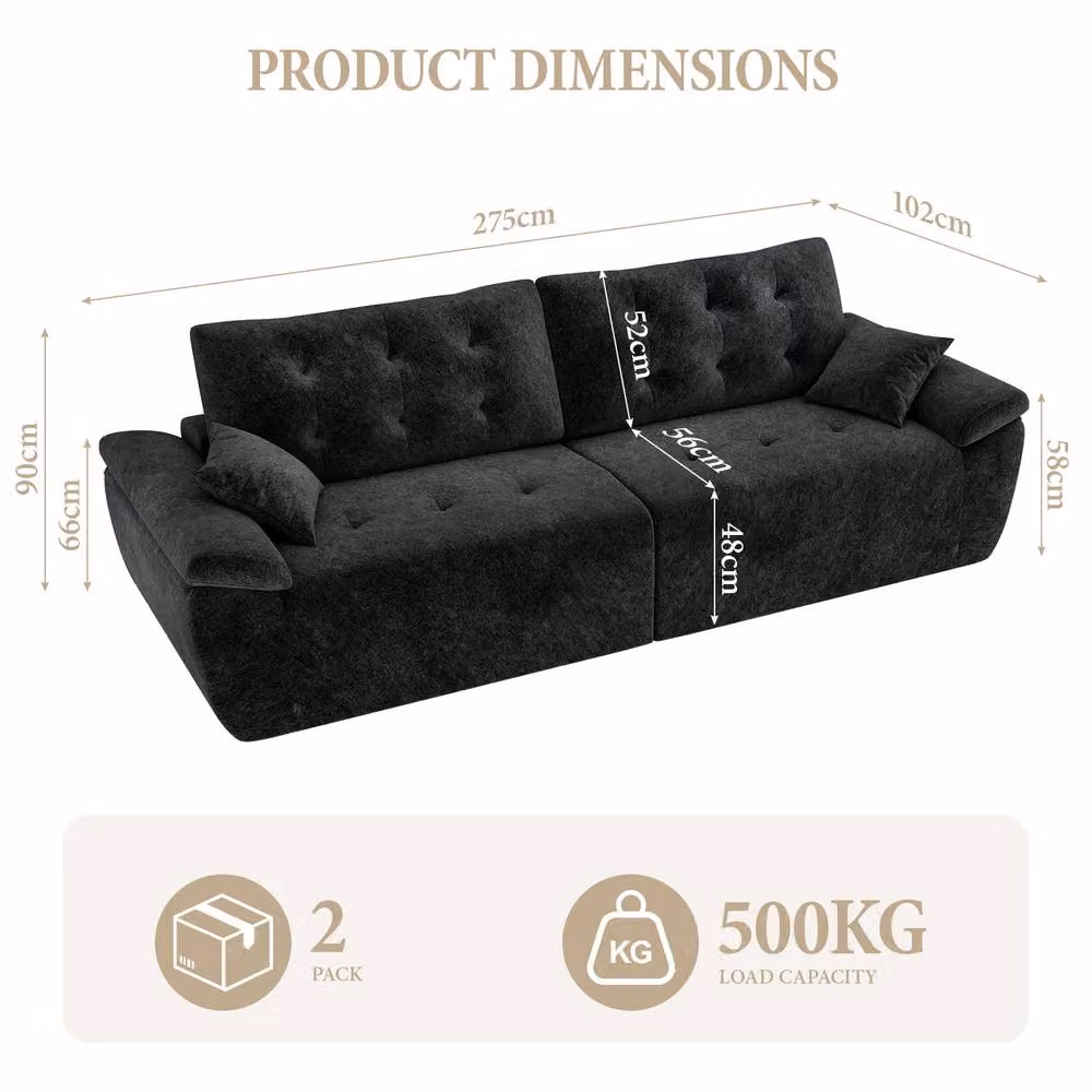 Dprodo 4 Seater Modular Chenille Sectional Sofa in Black, 275 cm – 2