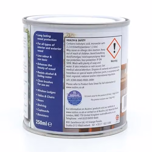 Rustins Quick Drying Water Based Polyurethane Satin Clear Varnish, 250ml – 2