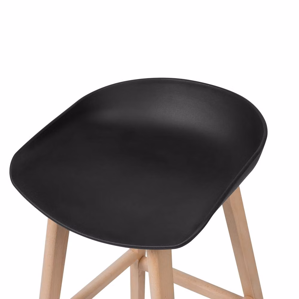 Wyld and Coco Nordic Living Set of 2 Black Counter Height Bar Stools with Beech Wood Finish, Height: 85 cm – 3