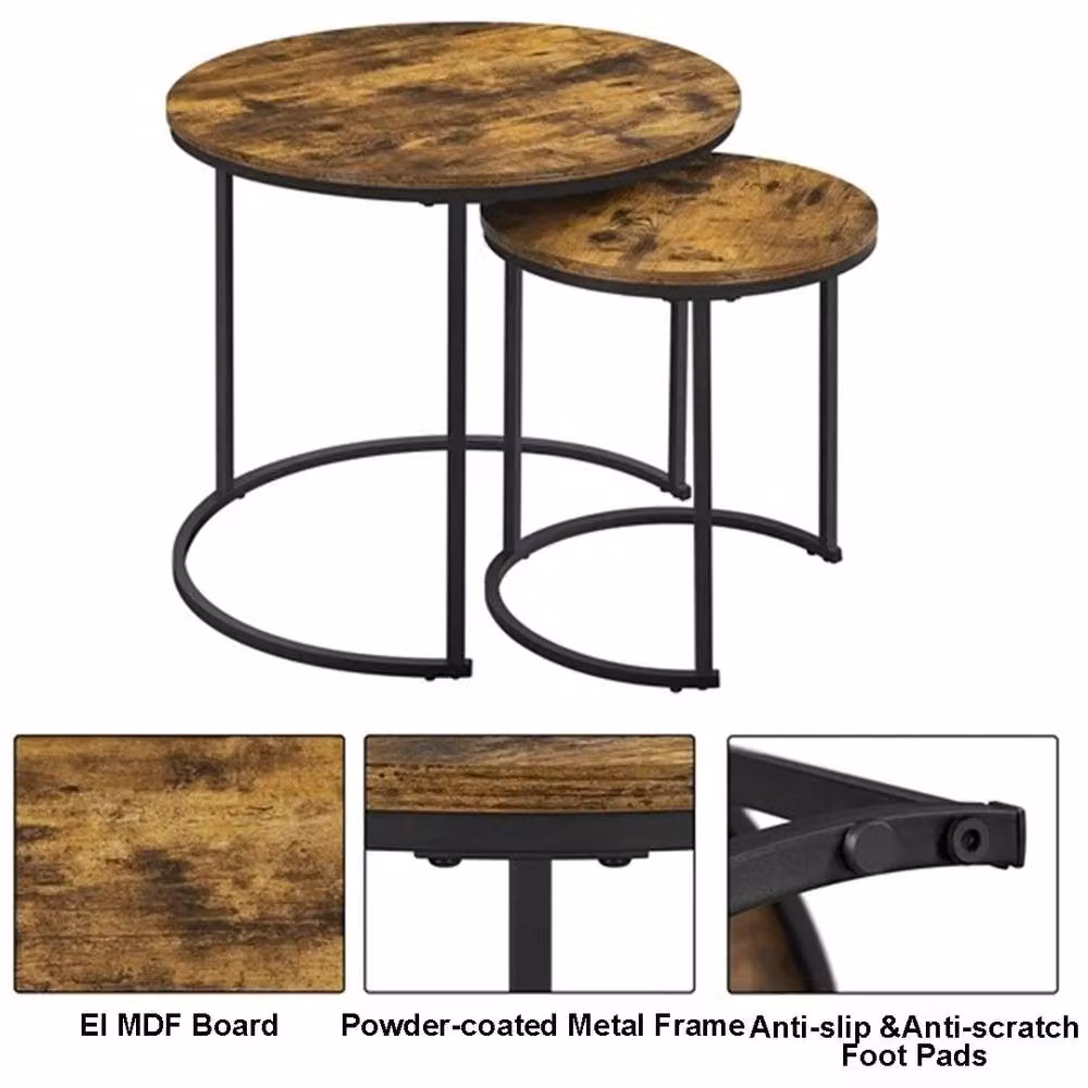 FORGEVIO Set of 2 Round Nesting Coffee Tables in Brown Wood – 4