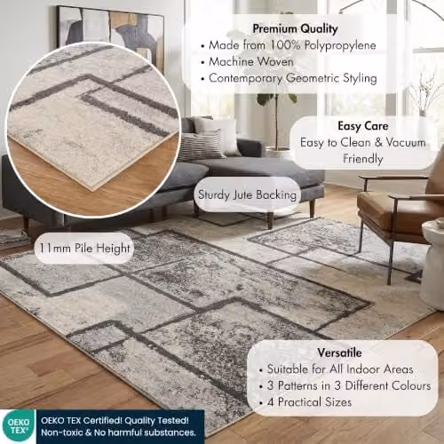 Desire Rugs Rhodes Modern Geometric Living Room Rug in Grey, W: 200 cm, D: 290 cm – 3