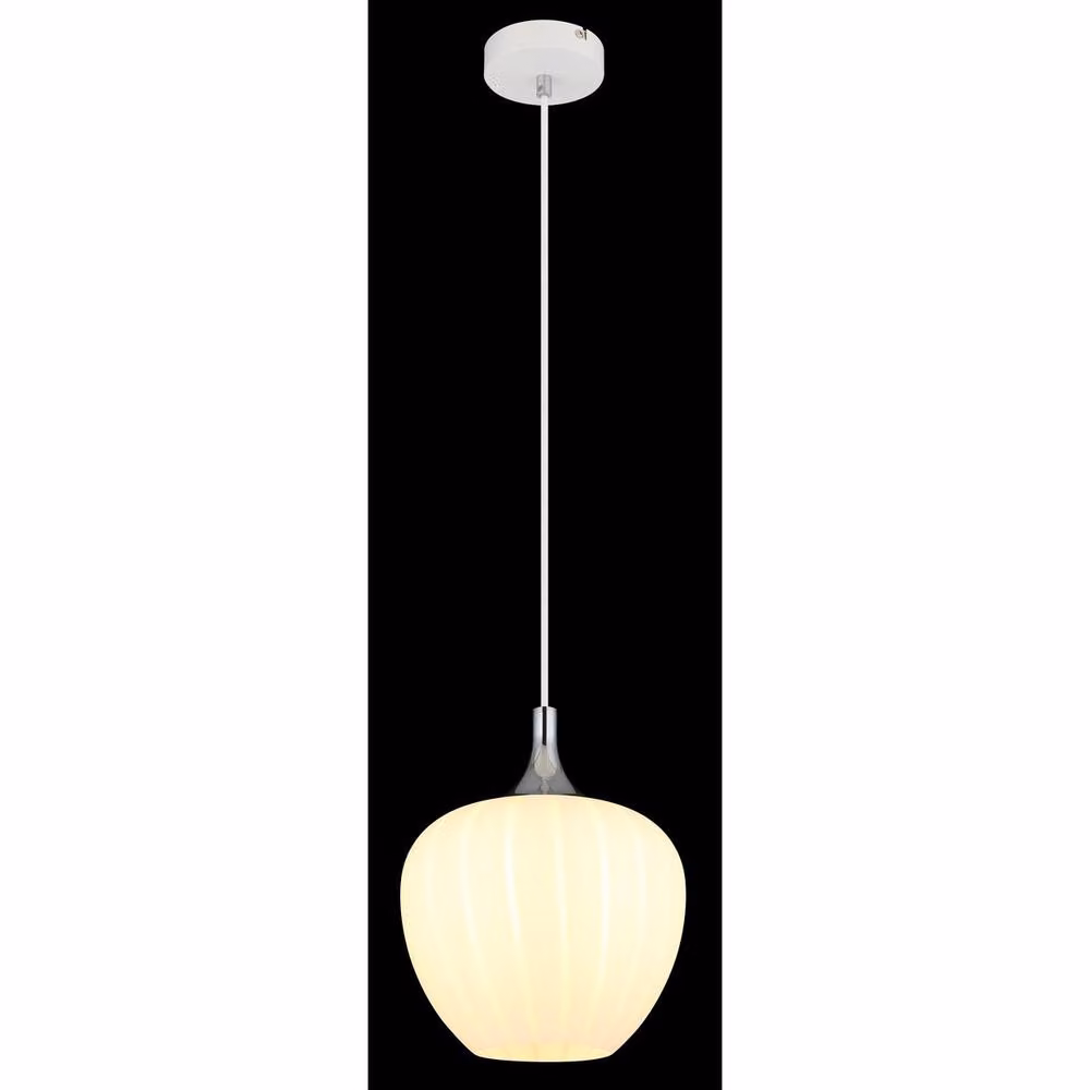 Netlighting Maxy White and Chrome Dome Pendant Lamp with Glass Shade, Height: 120 cm, Diameter: 24 cm – 4