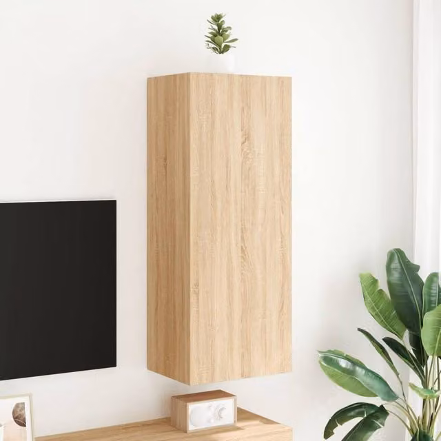Berkfield Home Sonoma Oak TV Wall Cabinet, Brown, W: 40.5 cm, D: 30 cm, H: 102 cm – 1