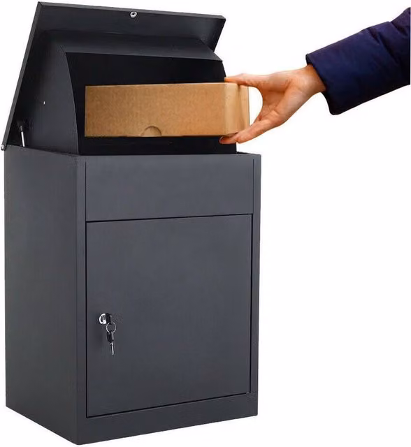FLAVORA Lockable Wall-Mounted Parcel Drop Box in Grey Galvanised Steel, H 58.0 cm x W 44.5 cm x D 35.0 cm