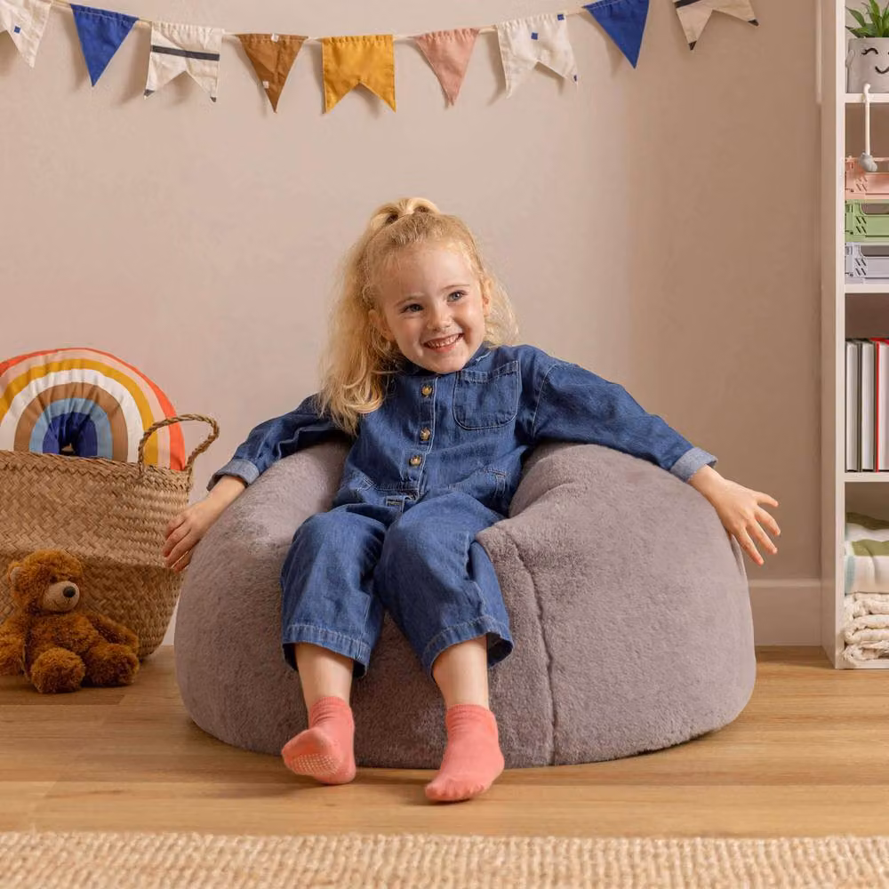 icon Kingston Faux Fur Kids Bean Bag and Cushion with Filling, Grey, W/D/H: 80 x 80 x 45 cm – 2