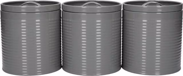 KitchenCraft 3-Piece Metal Storage Canister Set with Snap Lids in Grey