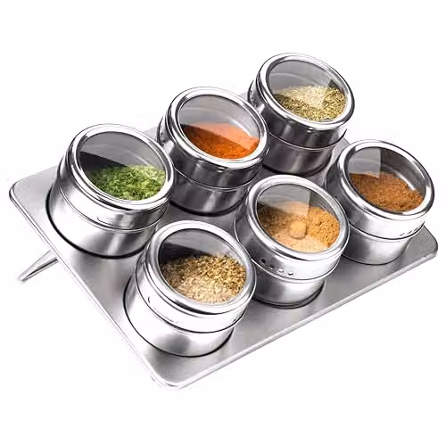 Orsina Silver Magnetic Spice Jars and Oblong Tray Set – 1