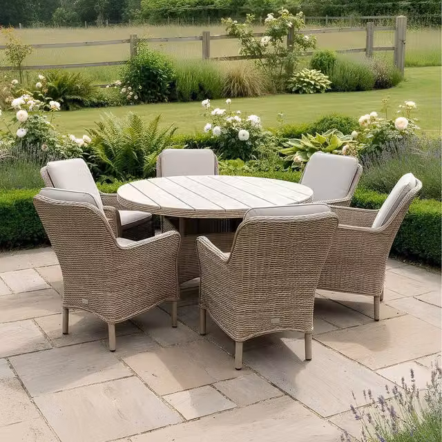 Bracken Outdoors Ashford 6 Seater Rattan Garden Dining Set in Beige and Grey