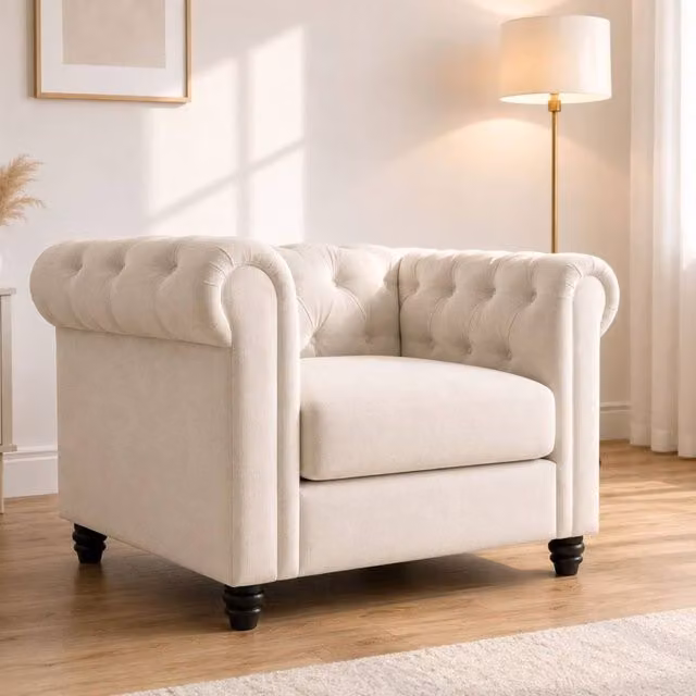 Sofaya Hampton Chesterfield 1 Seater Armchair in Beige Velvet