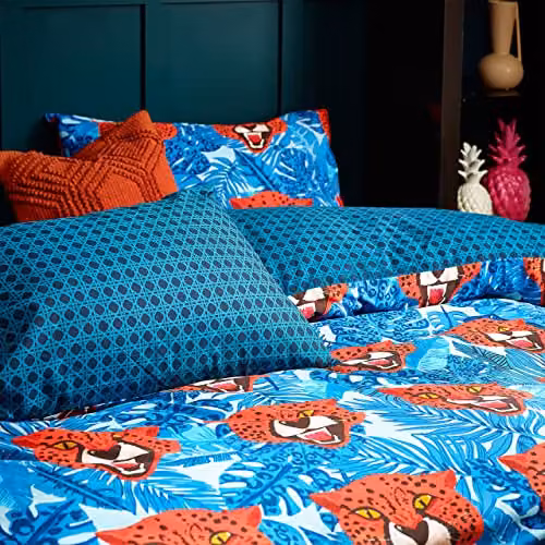 Riva Home Untamed Reversible Blue Graphic Animal Print Duvet Cover Set, W: 137 cm x L: 200 cm – 2