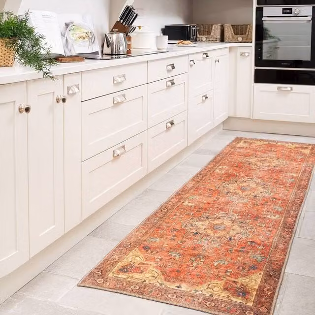 Kukoon Vintage Style Distressed Machine Washable Runner Rug in Terracotta, W: 80 cm, L: 300 cm – 1