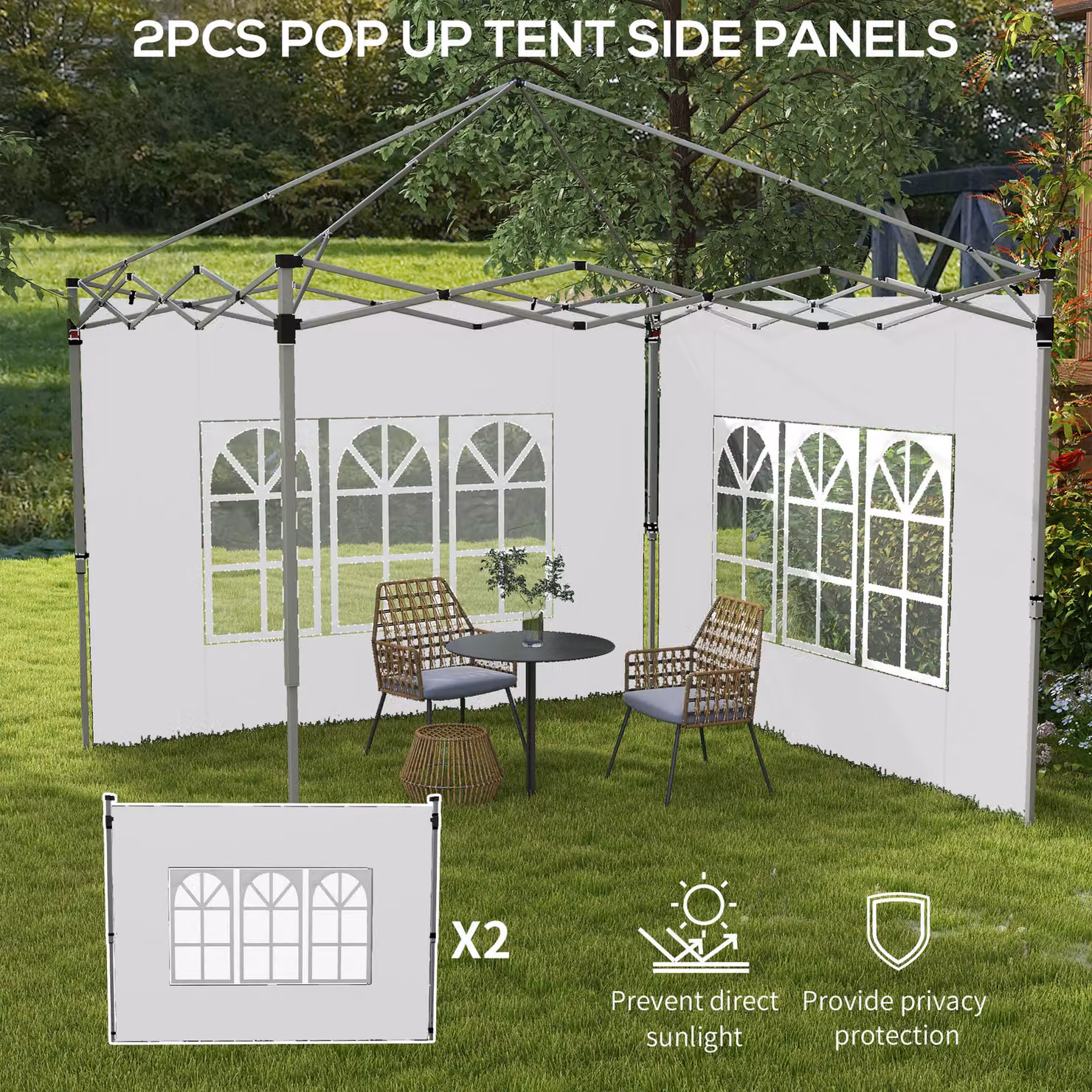 Outsunny White Polyester Gazebo Side Panels with Windows, 2 Pack, Replacement for 3x3m or 3x4m Gazebos – 3