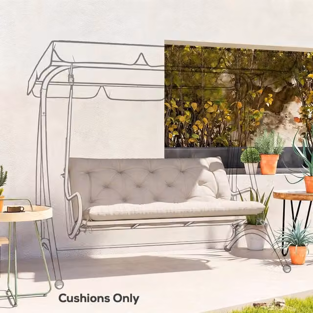 Outsunny Water-Repellent Rectangular Garden Bench Seat Pad with Ties in Beige and Brown