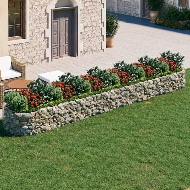 Berkfield Home Galvanised Steel Gabion Raised Bed in Silver, W: 600 cm, D: 100 cm, H: 50 cm