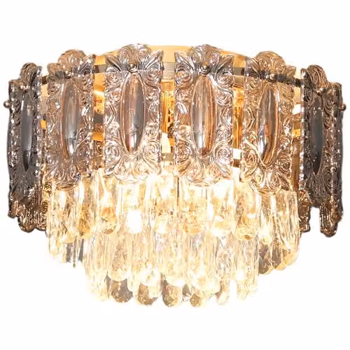HOMCOM 3-Light LED Chandelier Ceiling Light in Gold with Transparent Crystal Glass, Diameter: 40 cm