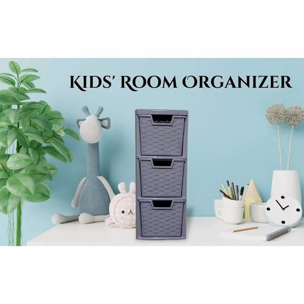 FLAVORA 3 Tier Rattan Effect Storage Unit with Drawers in Grey, W/D/H: 50 x 50 x 50 cm – 2