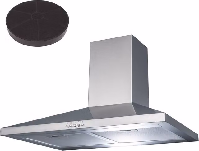 SIA Silver Stainless Steel Wall Mounted Chimney Cooker Hood Extractor with Activated Carbon Filter, W: 70 cm, D: 49 cm, H: 66 cm – 1