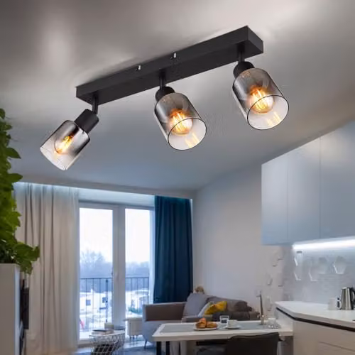Globo Lighting Hubertus Ceiling Spotlight Bar in Black with Smoky Transparent Glass Shades, 3x E14 – 2