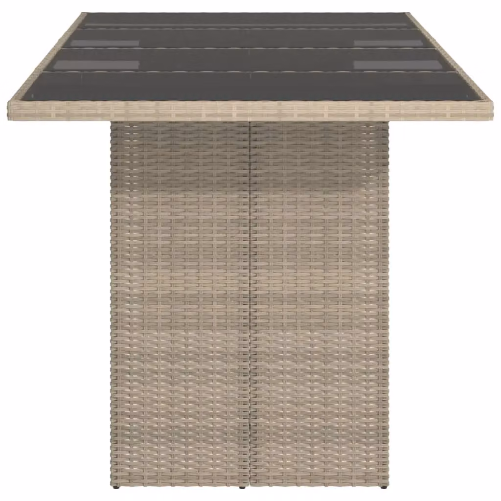 Berkfield Home Modern Garden Table with Glass Top and Poly Rattan in Light Grey, W: 190 cm, D: 80 cm, H: 74 cm – 3
