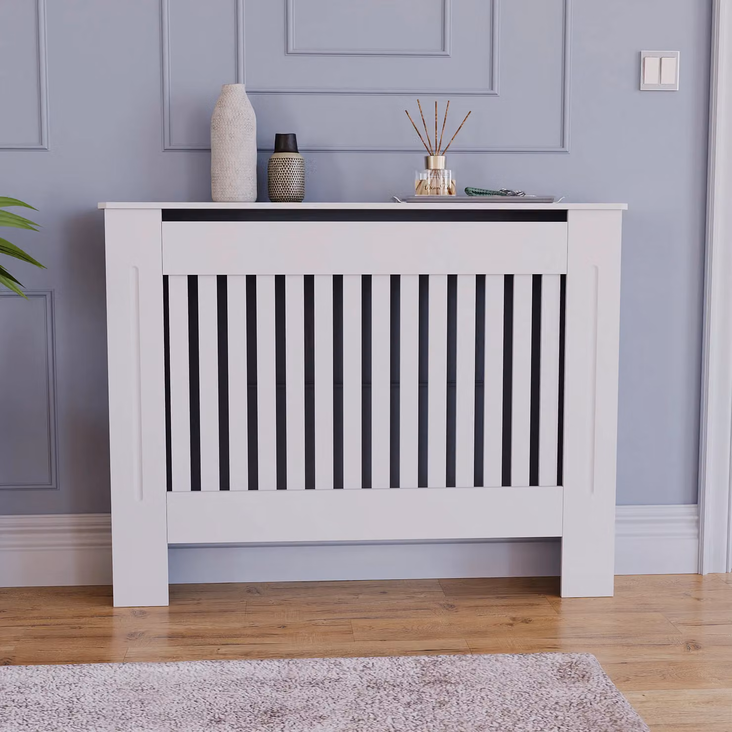 Vida Designs Chelsea MDF Radiator Cover in White, H 82 cm x W 112 cm x D 19 cm – 3