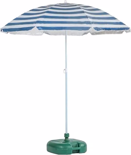 Harbour Houseware Metal Beach Parasol and Base Set with Blue, Green, White and Grey Striped Polyester Canopy