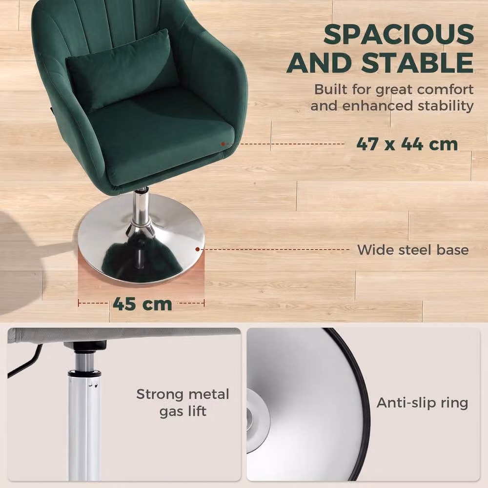 STILVORA Green Velvet Swivel Tub Chair with Adjustable Height and Armrests – 6