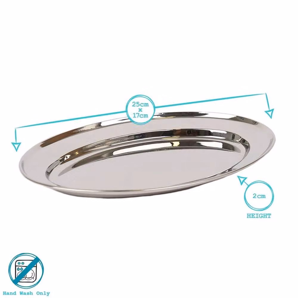 VOGREX Pack of 6 Oval Stainless Steel Serving Platters in Silver, W: 25 cm, D: 17 cm – 2