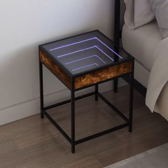 Berkfield Home Infinity LED Bedside Table in Smoked Oak Brown, W/D/H: 40 x 40 x 51 cm