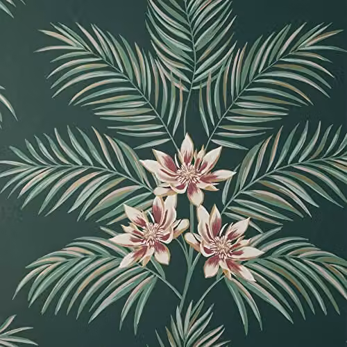 Fine Decor Bali Tropical Floral Emerald Green Washable Botanical Boho Wallpaper Roll